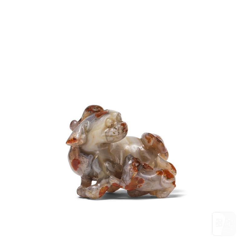 清晚期 瑪瑙太獅少獅擺件 | LION BOUDDHISTE EN AGATE SCULPTÉE - 图7